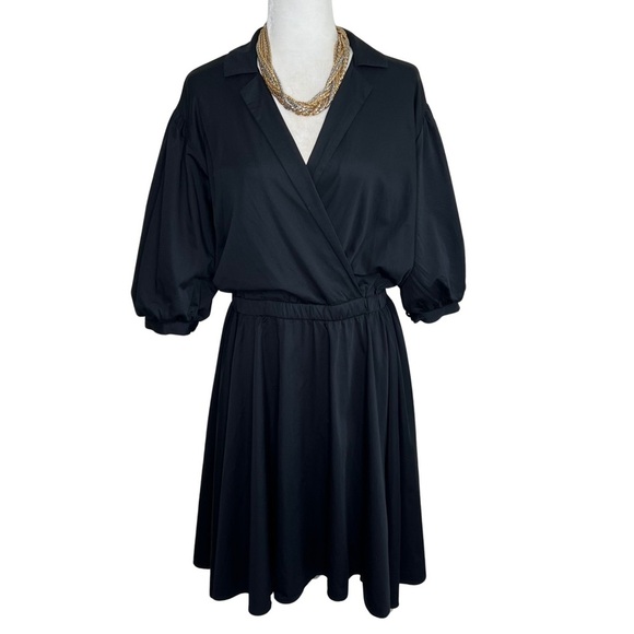 Club Monaco Dress Collared A Line Cotton Blouson Puff Sleeves Black 8 Medium M - Picture 3 of 16
